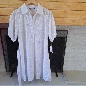 Ophelia Roe Women's Small Western Mini Shirt Dress White Eyelet NEW Summer